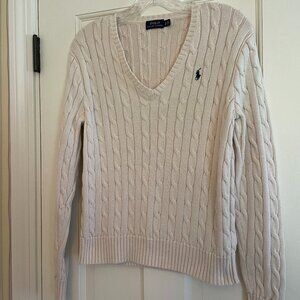 Polo Ralph Lauren Woman Creme Cotton V Neck Sweater  - Large
